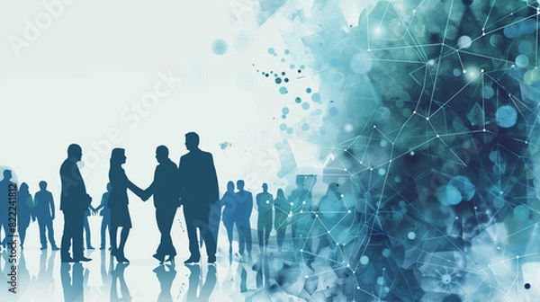 Obraz ネットワークの概念と握手する人のシルエット