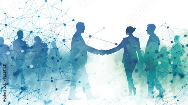 Obraz ネットワークの概念と握手する人のシルエット