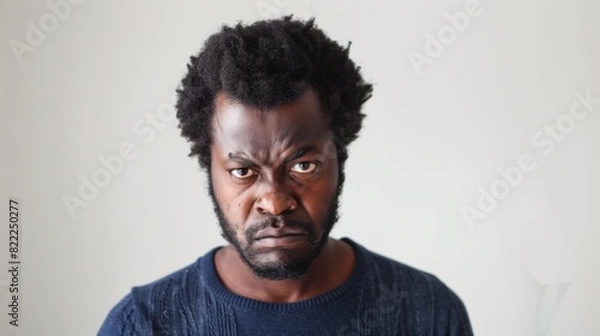 Fototapeta 怒った顔の黒人男性、白背景

