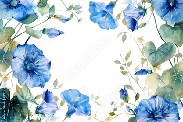 Fototapeta 夏の朝顔の水彩画のフレーム（背景・暑中見舞い・壁紙）