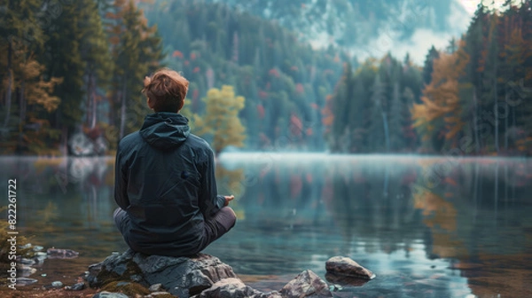 Fototapeta A reflective image of an individual engaged in introspection or self-discovery. as the person explores their emotions, beliefs, and values to gain insight into themselves and their place in the world.