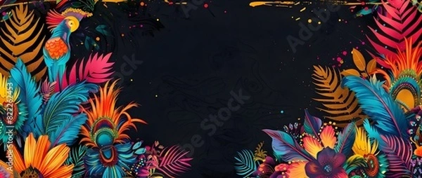 Fototapeta Vibrant Carnival Inspired Doodle Border with Blank Space for Mockup or Message