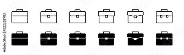 Fototapeta Briefcase icon set. Line and glyph office briefcase