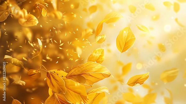 Fototapeta Flying leaves effect with mild sunbeam in 3d illustration vector