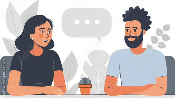 Fototapeta two individuals engaged in conversation, demonstrating active listening, empathy, understanding. Express viewpoints respectfully, without interrupting, belittling each other.