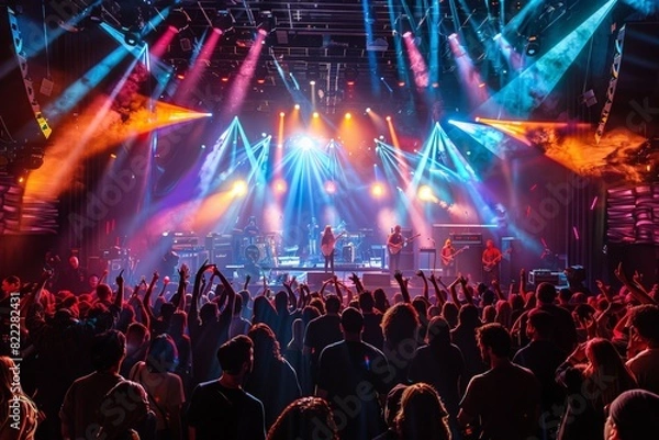 Fototapeta Energetic Crowd Enjoying a Live Concert with Colorful Stage Lighting