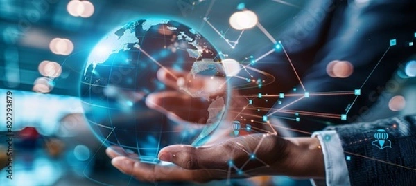 Obraz Advanced Logistics Technology with Digital Globe and Global Shipping Data for Coordinated Supply Chain Management