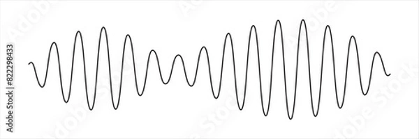 Fototapeta One line drawing of sound wave. Continuous linear sketch . Vector illustration. isolated on white and black background. eps10