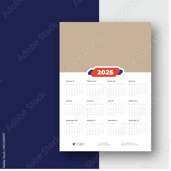 Fototapeta Wall Calendar 2024 Template Design, Calendar Design 2024