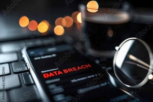 Obraz Phone with pop up showing text "DATA BREACH"