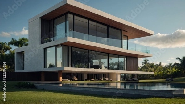 Fototapeta modern minimalist house with beautiful mountain view