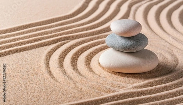 Fototapeta  A Zen garden with smooth stones and raked sand