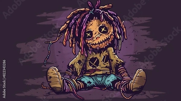 Fototapeta Featured are a pair of voodoo dolls with dreadlocks sitting down. Modern clip art illustration with simple gradients. All on one layer.
