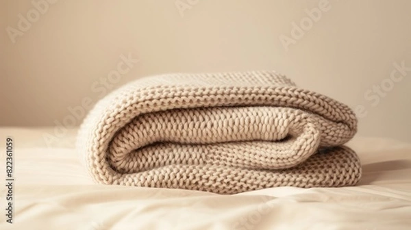 Fototapeta Ethereal Elegance: A White Blanket Gracefully Folded on a Table