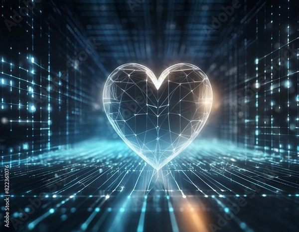 Fototapeta Virtual Love digital hologram holographic 3d projection