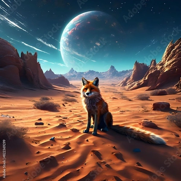 Obraz A fox lost in a sandy desert