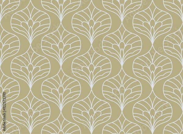 Fototapeta 
Elegant damask floral seamless pattern. Geometric art deco leaves background. Abstract botanical vector illustration for fabric, textile, wallpaper.
