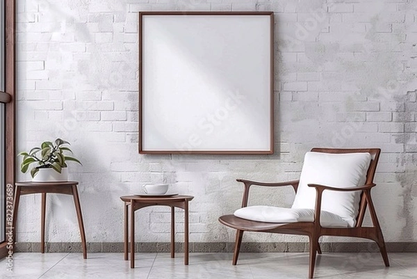 Fototapeta Mock up poster frame in interior background. Interior of a room with a chair.