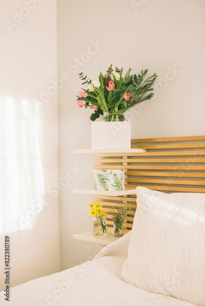 Fototapeta Flowers in vase with blank paper