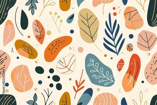 Fototapeta Watercolor. Botanical collection. Set of wild and garden abstract plants . Leaves, flowers, branches and other natural elements.	
