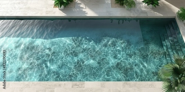 Obraz Aerial perspective of a swimming pool surrounded by lush greenery