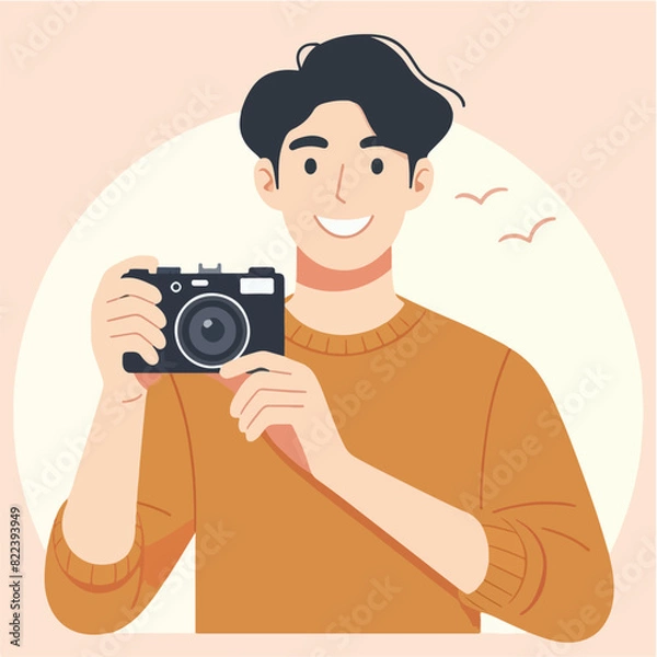 Obraz vector ilustration young man with camera