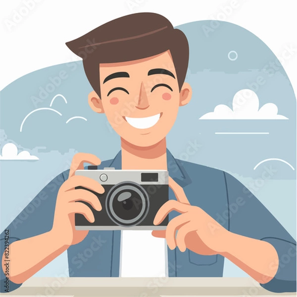 Obraz vector ilustration young man with camera
