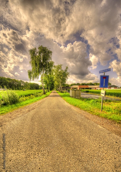 Obraz Big clouds floating over a rustic landscape in The Netherlands.
