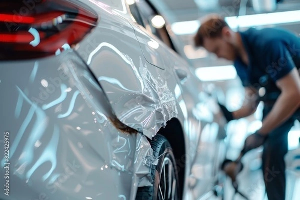 Obraz Professional car repair service for modern vehicles after a car accident with state-of-the-art tools