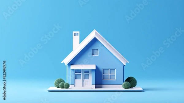 Fototapeta Home isolated on blue background created with Generative AI