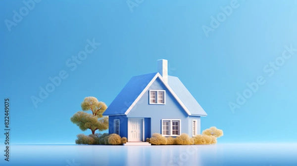 Fototapeta Home isolated on blue background created with Generative AI