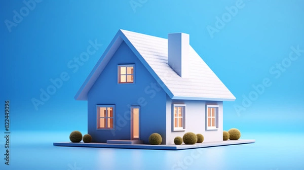 Fototapeta Home isolated on blue background created with Generative AI