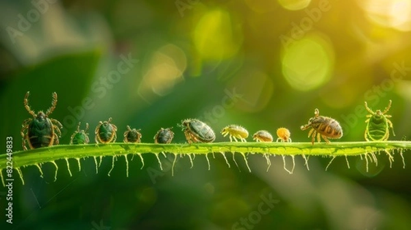 Fototapeta different stages of the life of ticks, from larvae to adults, to show their life cycle and how they develop. generative ai