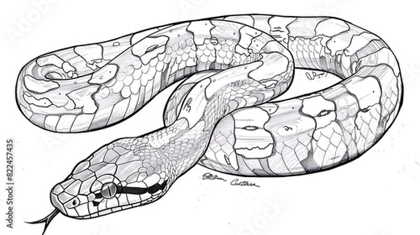 Fototapeta snake, reptile, tattoo, art, illustration, animal, vector, graphic, outline, print, tail, white, black, decoration, design, background, clip art, detailed, emblem, ink, monochrome, ring, scale, single