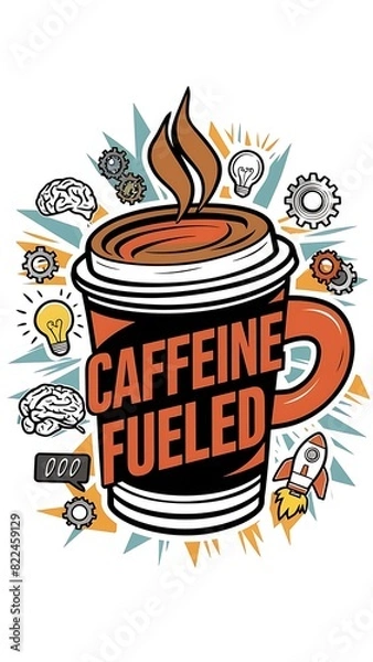 Fototapeta Caffeine Fueled tshirt design with cliparts