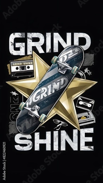 Obraz Grind and Shine tshirt design with cliparts