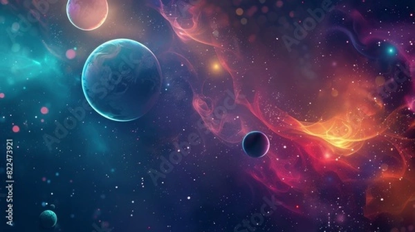 Fototapeta Vibrant Cosmic Scene with Colorful Nebula and Planets.