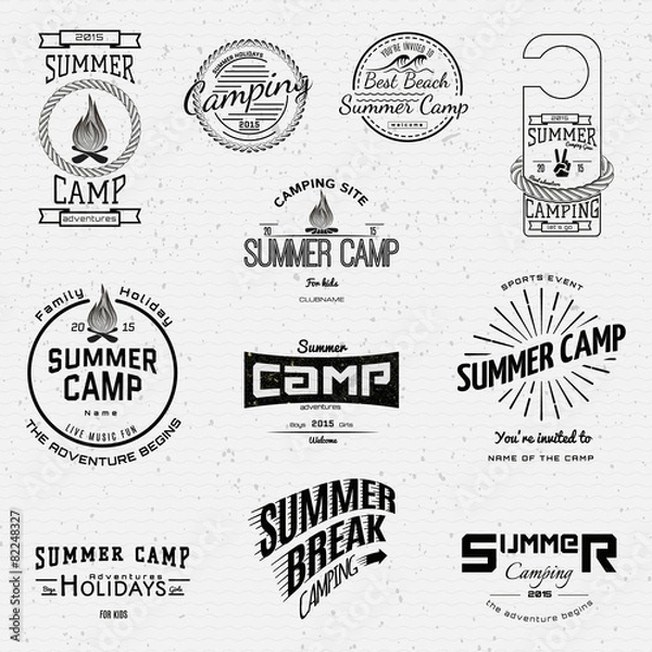 Fototapeta Summer camp badges logos and labels for any use