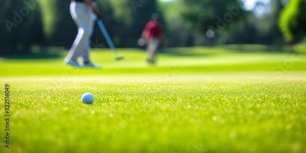Fototapeta Two individuals engaged in a game of golf on a clear, sunny day
