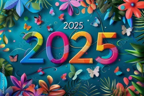 Fototapeta 2025 New Year background, 2025 greeting card and logo design, happy celebrate banner, eve poster