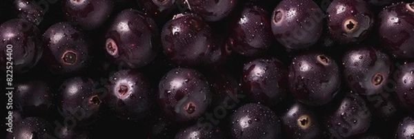 Fototapeta Dark purple berries texture background, currant pattern, elderberry banner, black irga, saskatoon berry