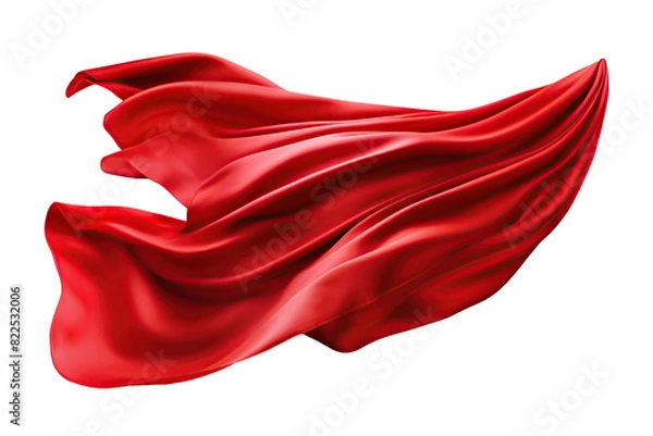 Fototapeta Flying red silk fabric. Waving satin cloth isolated on transparent background	