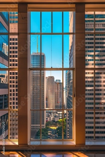 Obraz Manhattan Cityscape Business Background Through Office Window, Concepts of Commerce and Technology, Corporate Office Building