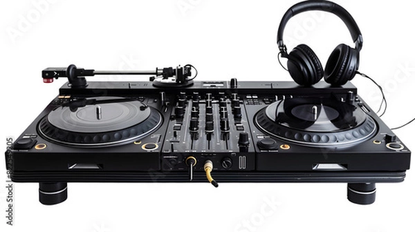 Obraz DJ Equipment for Dynamic Audio Mixing, Isolated on White, Transparent Background, PNG File, Hand Edited Generative AI