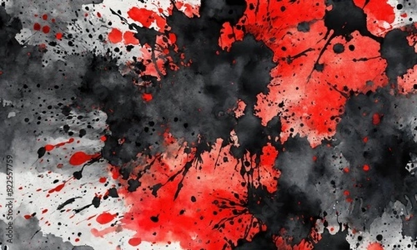 Obraz Abstract grunge watercolor background with black and red splashes