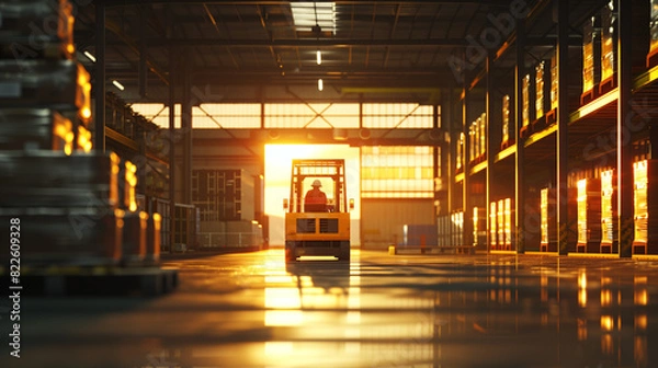 Fototapeta Forklift doing storage in warehouse. Generative AI.