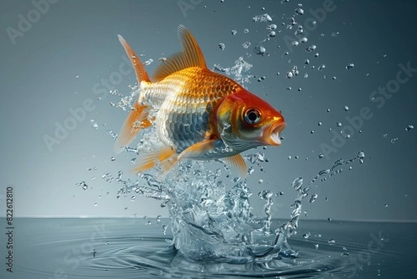 Obraz Goldfish jumping water catch