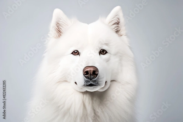 Obraz Samoyed in studio setting against white backdrop, showcasing their playful and charming personalities in professional photoshoot.