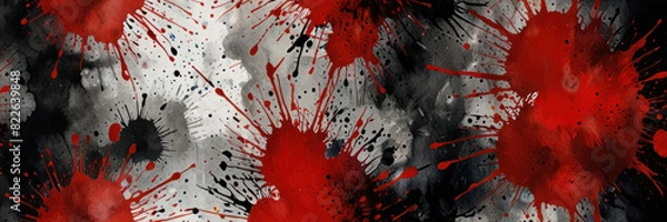 Fototapeta Abstract grunge watercolor background with black and red splashes