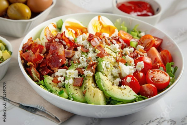 Obraz Classic Cobb Salad with Bacon, Avocado, Cherry Tomatoes, and Hard-Boiled Eggs